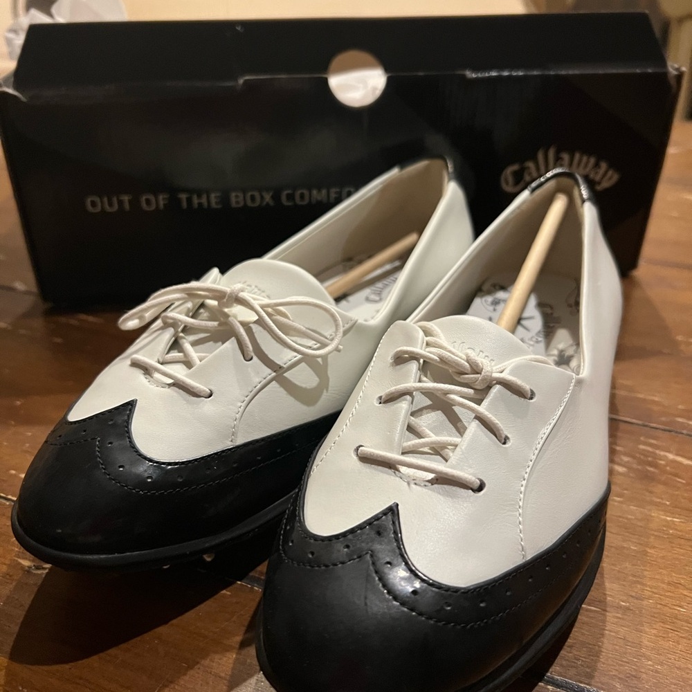 Callaway Women's Rhiona Black and White Leather Golf Shoes